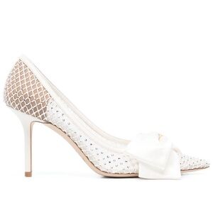 JIMMY CHOO LOVE 85 CRYSTAL MESH PUMPS IN IVORY CRYSTAL WITH BOW SIZE 36.5